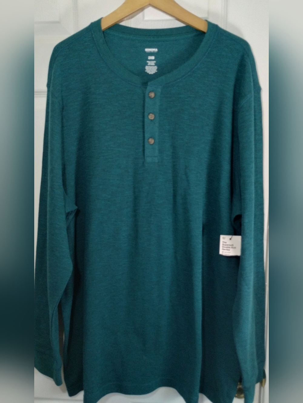NWT Big Men's Sonoma Teal Supersoft Double-Knit Henley Long-Sleeve Shirt